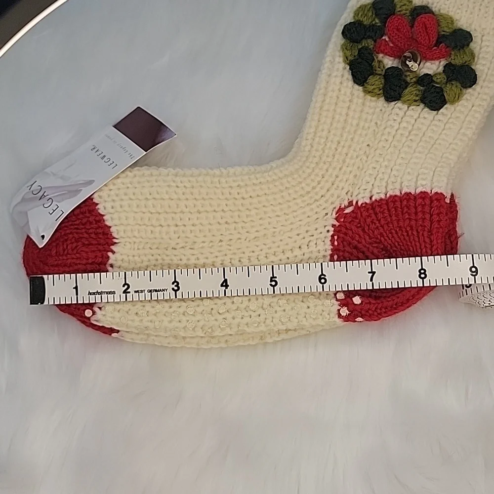 LEGACY LEGWEAR Cable Knit Holiday Wreath Slip Resistant Loungewear Slipper Socks